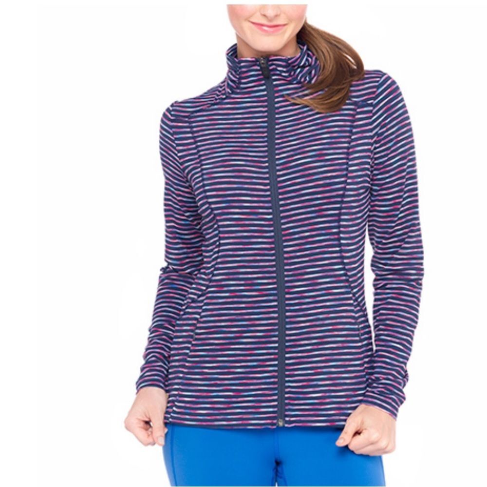 Lole Purple Striped Essential Zip Up Active Wear Cardigan Medium
